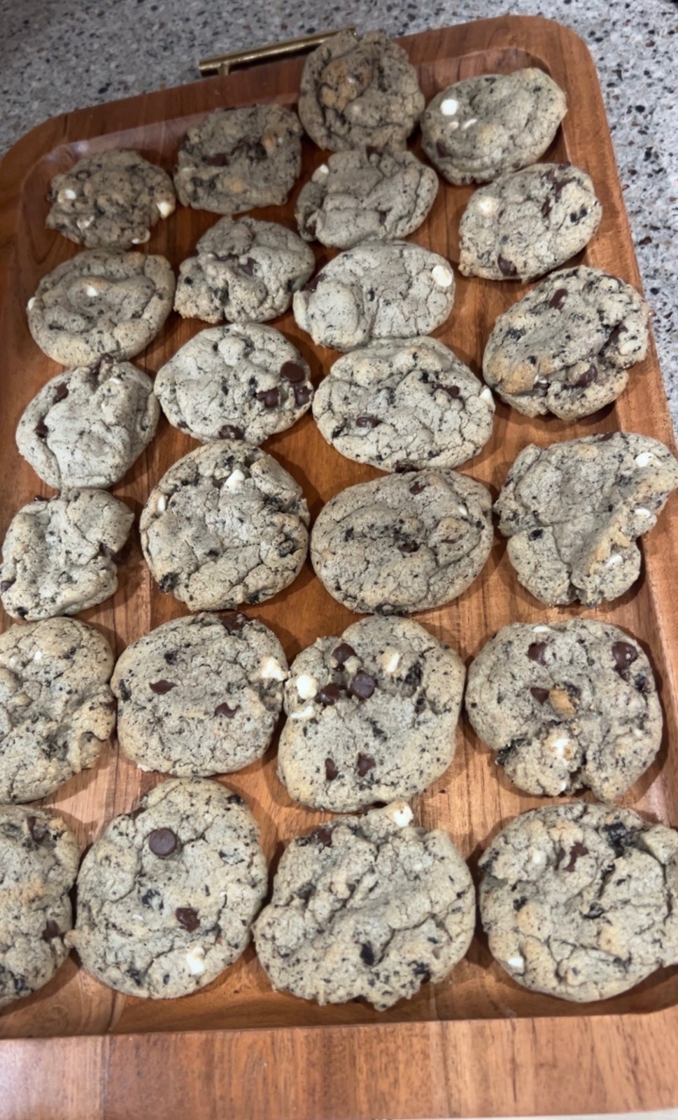 Cookies and cream cookies on wooden board